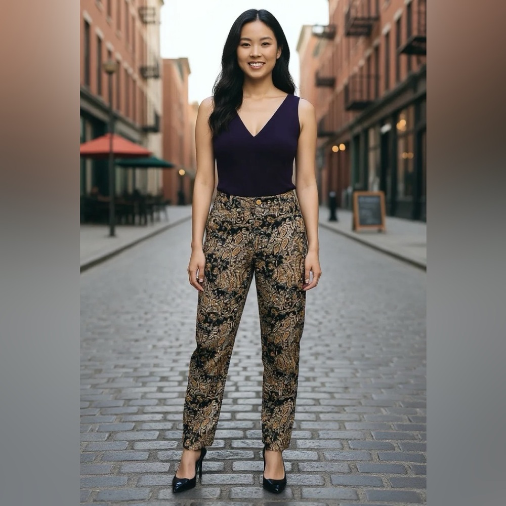 DANA BUCHMAN Gold and black paisley high waisted pants NWT SZ 6
